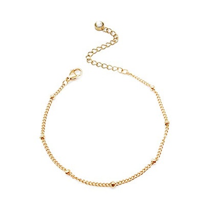 Dainty Bracelets for Women Paperclip Chain Bangles Handmade Tiny Cute Oval and Round Beaded Bracelet 316L Stainless Steel Jewelry Gift for Best Friend - style: Beads Rope Chain Gold