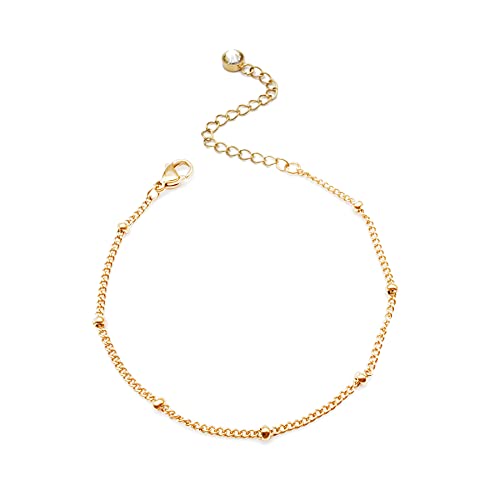 Dainty Bracelets for Women Paperclip Chain Bangles Handmade Tiny Cute Oval and Round Beaded Bracelet 316L Stainless Steel Jewelry Gift for Best Friend - style: Beads Rope Chain Gold