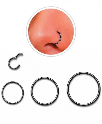 AMASIS Nose Rings and Nose Studs Set, Stainless Steel Hinged Nose Hoops and CZ Studs, Select Sizes and Styles for Nostril Septum Cartilage Piercing Jewelry - color: Black, size: 3-Piece Hoops,20Gauge,6/8/10mm
