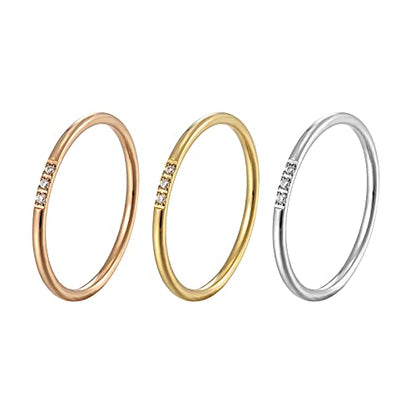 Women's Stainless Steel 1MM Thin Plain Midi Stacking Ring Band Comfort Fit, Size 3 to 10 - color: Dome - Rose G (with 3 cz)