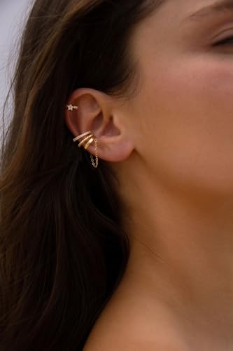 14K Gold Plated Ear Cuff Earrings for Women, Dainty Ear Cuffs Non Piercing Clip on Earrings Trendy Non pierced Cubic Zirconia Fake Hoop Earring Jewelry Sets for Women - color: Gold-4