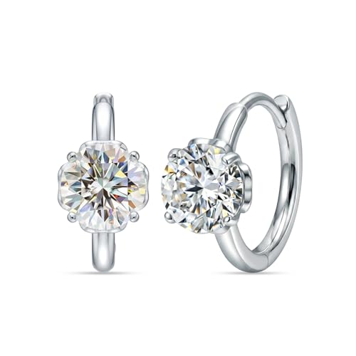 LeCalla 925 Sterling Silver Huggie Hoop Earrings for Women | Rhodium-Plated CZ & Moissanite Dangle Hoop Earrings | Heart, Double Hoop & 3 Stone Designs Hoops | Hypoallergenic Small Hoops Earring Gift for Women - style: Design 04 – 3 Stone Huggie