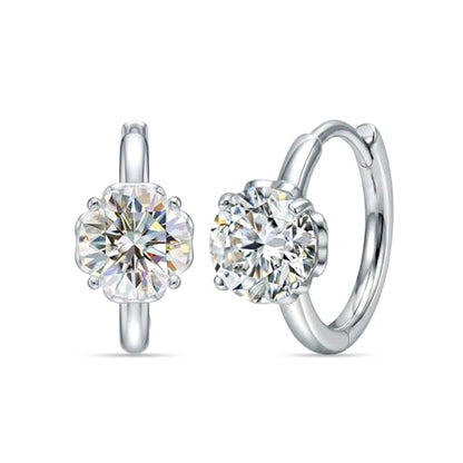 LeCalla 925 Sterling Silver Huggie Hoop Earrings for Women | Rhodium-Plated CZ & Moissanite Dangle Hoop Earrings | Heart, Double Hoop & 3 Stone Designs Hoops | Hypoallergenic Small Hoops Earring Gift for Women - style: Design 04 – 3 Stone Huggie