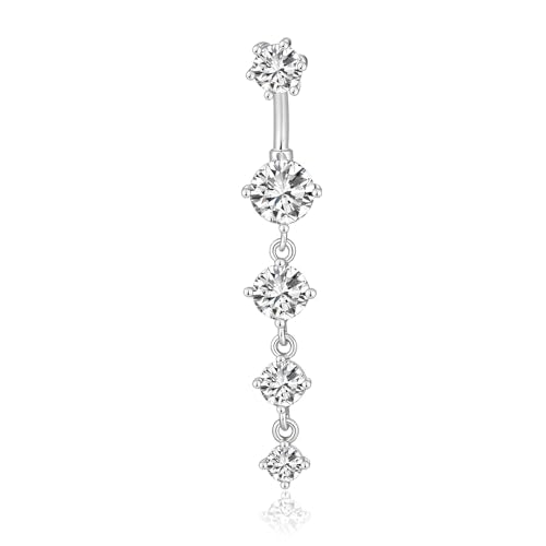Clicker Belly Button Rings for Women Dangle Belly Rings Cute CZ Opal Reverse Navel Rings Body Piercing Jewelry for Women 14G Silver Gold Tone - style: B: Dangle CZ