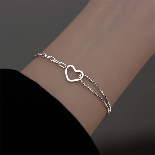 925 Sterling Silver Plated Bracelets for Women Love Heart Charm Chain Bracelet Bangle Fashion Jewelry Gifts - style: paperclip-heart