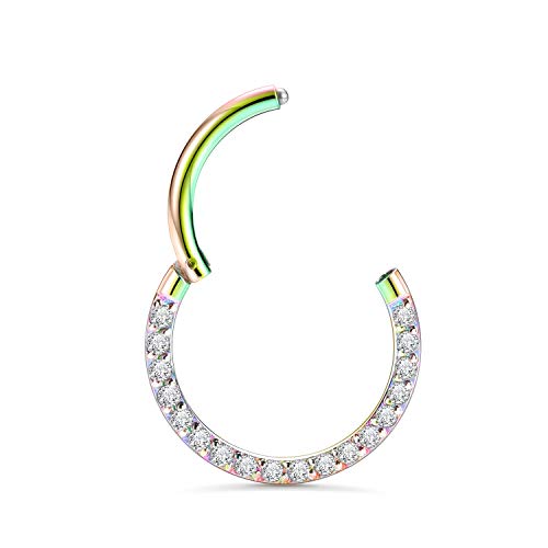 GAGABODY Septum Ring 16 Gauge Earrings Daith Jewelry Surgical Steel Hinged Nose Rings Nose Hoop Cartlidge Earring Hoop Helix Rook Piercing Jewelry - color: Style1:1pc Rainbow-Clear CZ