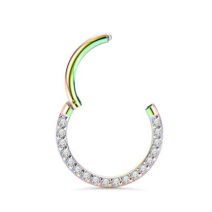 GAGABODY Septum Ring 16 Gauge Earrings Daith Jewelry Surgical Steel Hinged Nose Rings Nose Hoop Cartlidge Earring Hoop Helix Rook Piercing Jewelry - color: Style1:1pc Rainbow-Clear CZ