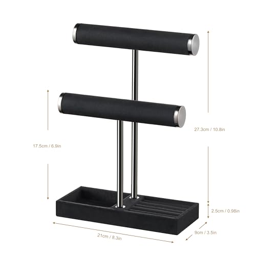 bussdis 2 Tier Bracelet Holder Display, Necklace Holder Organizer, Black | Velvet Necklace Holder | Jewelry Tree | Jewelry Towers | Jewelry Stand Organizer for Necklaces, Bracelets, Earrings, Rings - color: Black