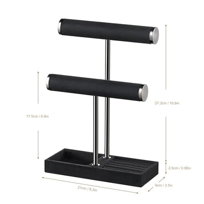 bussdis 2 Tier Bracelet Holder Display, Necklace Holder Organizer, Black | Velvet Necklace Holder | Jewelry Tree | Jewelry Towers | Jewelry Stand Organizer for Necklaces, Bracelets, Earrings, Rings - color: Black