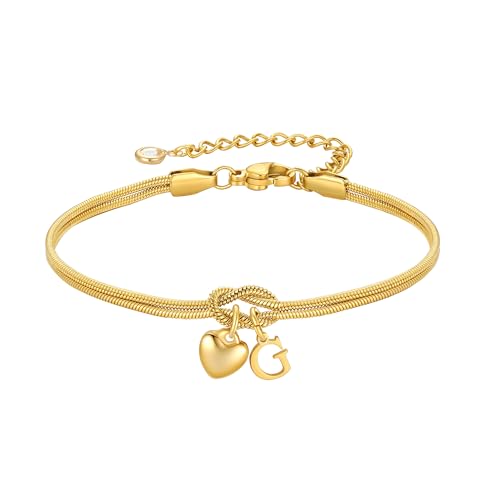 M MOOHAM Initial Knot Bracelets for Women - Gifts for Kids Girls, 18K Gold Plated Letter Bracelets for Women Teen Girls, Dainty Knot Bracelet Jewelry Womens Bridesmaid Birthday Gifts - color: G
