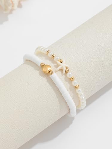 Gold Anklets Bracelets for Women Waterproof Layered Beaded Anklet Bracelets Set Boho Pearl Starfish Shell Anklet Bracelet Stacked Turquoise Anklets Bracelet Summer Beach Foot Jewelry Gift for Women - style: Starfish Shell