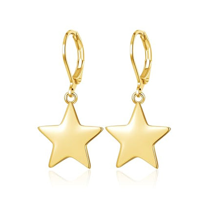 Leverback Earrings Dangle Earrings for Women Dangly Earrings Anniversary Birthday Gifts for Women - style: Star Earrings-Gold