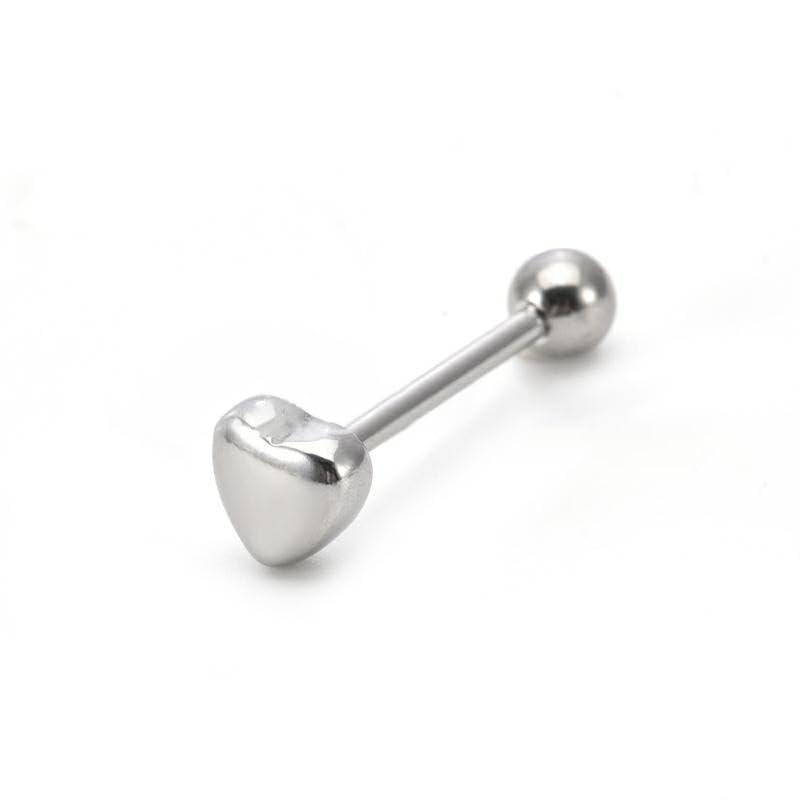14G Heart Tongue Rings 316L Stainless Steel Tongue Barbell Straight Bar Tongue Piercing Jewelry for Women