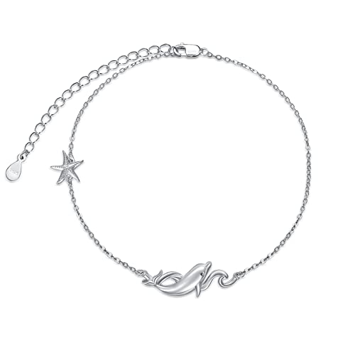 925 Sterling Silver Anklet Foot Bracelet with Crystal from Austria, Anklet Jewelry Gifts for Women 11 Inch Adjustable - style: A-Dolphin Anklet