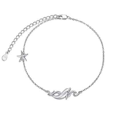 925 Sterling Silver Anklet Foot Bracelet with Crystal from Austria, Anklet Jewelry Gifts for Women 11 Inch Adjustable - style: A-Dolphin Anklet