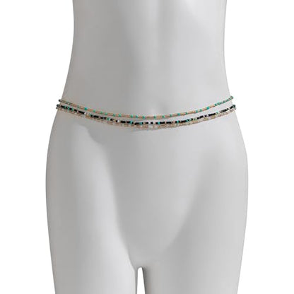 3Pcs/Set Boho Elastic Beads Waist Chains Jewelry Summer Beach Seed Beaded Belly Chain Jewelry Bikini Sexy Bead Waist Body Jewelry for Women - color: Blue