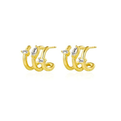 Gold Triple Hoop Illusion Stud Earrings, 14K Chunky Gold Plated Hoop Earrings Cuff Earrings for Women Trendy, Hypoallergenic Earrings Set Jewelry Gift - color: Triple hoop earrings-drop