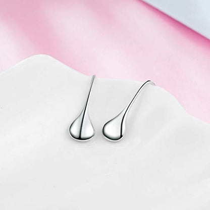 Pull Through Teardrop Dangle Earrings 925 Sterling Silver Simple Water Drop Earrings Birthday Mother's Day Christmas Gifts for Women - style: pull through teardrop earrings style B
