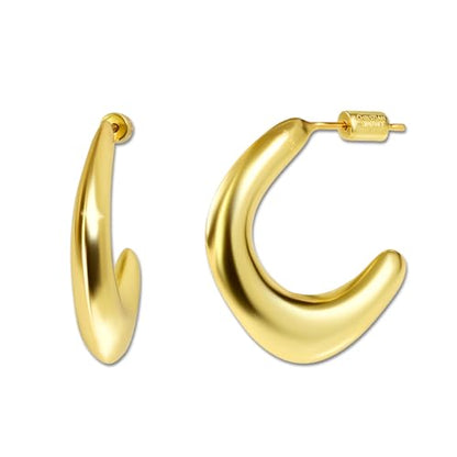 18K Gold Plated Sterling Silver Earrings for Women – Pure & Polished, Twist, Square, Hinged Tube, Abstract & Heart Shape Hoops – Lightweight, Hypoallergenic, Non-Tarnish Jewelry (Sizes: 3x35mm-46x30mm) - color: Gold, size: Abstract Shape (5x25mm)
