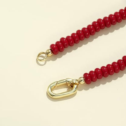 CONRAN KREMIX Colorful Stone Beaded Necklace for Women,Natural Gemstone Bead Choker Necklaces Boho Summer Beach Layering Necklace Jewelry Gift for Women - color: Red