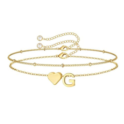 M MOOHAM Initial Bracelets for Women Teen Girls - Heart Letter A-Z Bracelet | Dainty 14K Gold Plated Jewelry, Heart Initial Bracelet, Bracelets for Women Girls Trendy, Birthday Gifts for Women Girls Her - color: Gold - G