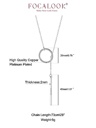 FOCALOOK Long Necklaces for Women, 14K Gold Plated Lariat Drop Bar Pendant | Hypoallergenic, 28"-30" Long Y-Shaped Chain, Layered Look, Minimalist Trendy Jewelry, Pairs Perfectly with V-Necklines - color: 02:Silver-Custom