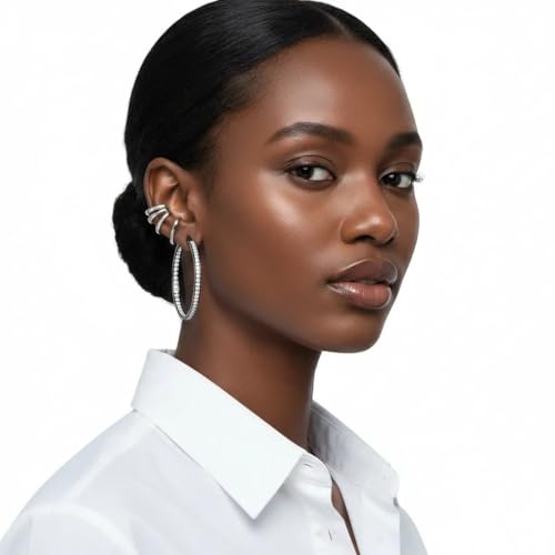 Stainless Steel Inside Out 40mm Hoop Earrings for Women – Sparkling CZ Crystal Hoops, Hypoallergenic, Lightweight, Modern Everyday Earrings – Silver, 18K Gold Plated, & Black Options - color: Black