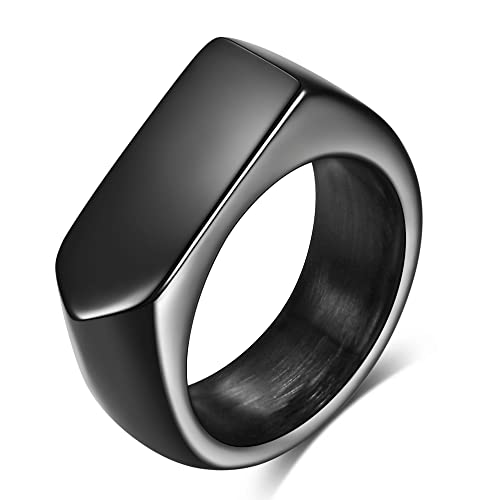 MYNENEY Stainless Steel Square Shape Signet for Men Statement Ring - color: Arrow Black