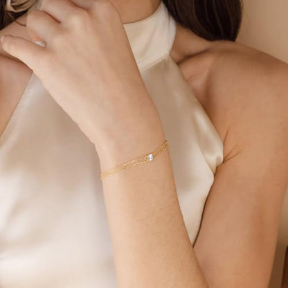 SLOONG 14K Gold Plated Pearl Bracelets for Women Trendy | Dainty Stackable Layered Chain Bridesmaid Bracelets, Waterproof Wedding Jewelry for Women Adjustable 6"+2" - color: Style5(CZ)