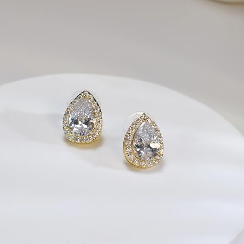 Teardrop Cubic Zirconia Jewelry Set Necklace Earrings Bracelet Bridal Wedding Jewelry for Women Bridesmaid Prom Party - color: 3 Set-18K Gold