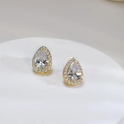 Teardrop Cubic Zirconia Jewelry Set Necklace Earrings Bracelet Bridal Wedding Jewelry for Women Bridesmaid Prom Party - color: 3 Set-18K Gold
