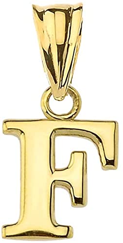 10K Yellow Gold Fine Mini Dangling Initial A-Z Charm 1/2" Pendant - Choice of Initial Letter - style: Letter F Initial Charm