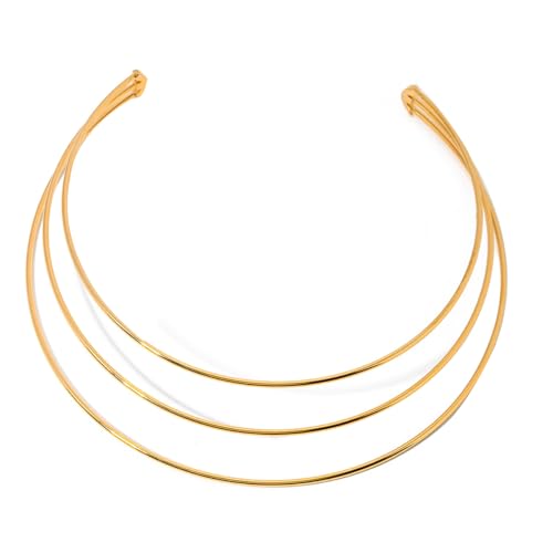 JAJAFOOK Minimalist Round Gold-Tone Bar Necklace Simple Fashion High Neck Choker Female King Neckwire - color: ‌3-Layered