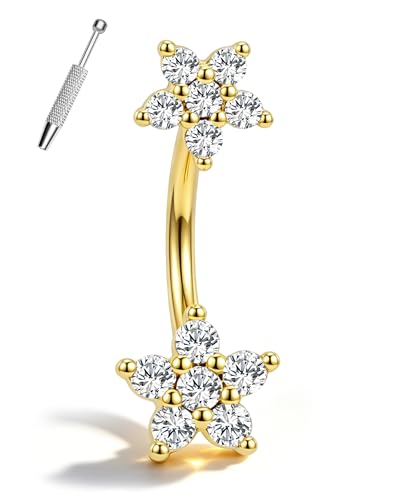 Minimalist Flower Rook Piercing Jewelry, 16G 5A CZ Eyebrow Piercing, Stainless Steel Rook Lobe Earrings 6/8MM - color: YG-8MM