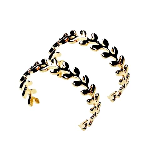 Hoop Invisible Clip On Earrings for Women Not Pierced Gold Small Twisted Hoop Comfortable Silver Large Clip On Earrings - color: Leaf Laurel Wreath Hoop Gold