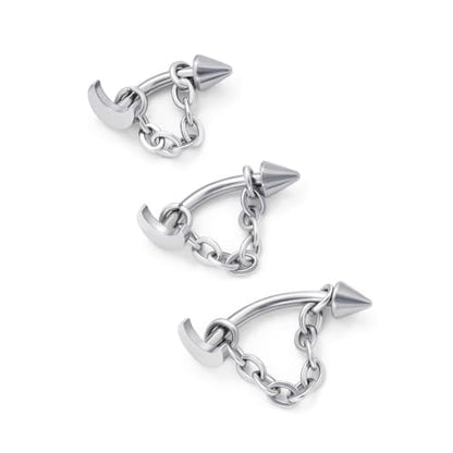3 Pcs 316L Stainless Steel 16G Tragus Helix Rook Piercing Jewelry with Chain, Cartilage Earrings for Women, Belly Button Ring Vertical Labret Lip Piercing Jewelry - color: Silver, size: Moon