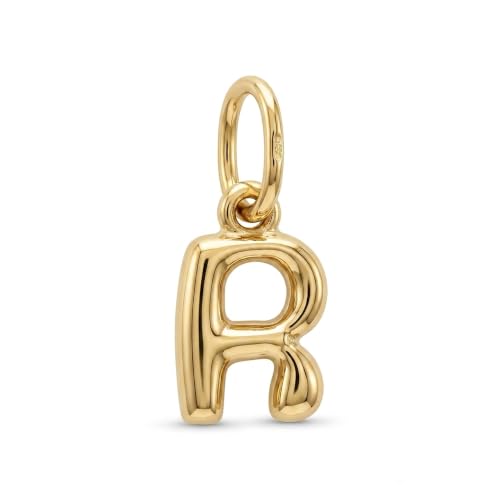 Gold Puffed Initial Letter Charm - 10 Karat Gold - 3D Bubble Letter Pendant - style: Letter r