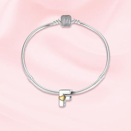 A~Z Alphabet Charm Letter Beads 925 Sterling Silver with Heart-shaped 5A Cubic Zircon Stones fits Pandora European Bracelets Necklace Jewelry Gift for Women - style: F Letter Charms