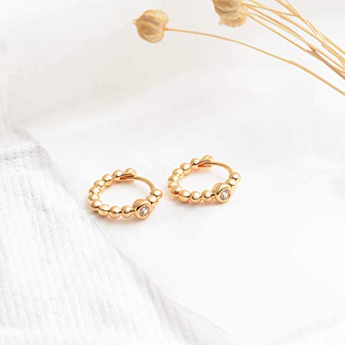LOYATA Gold Huggie Hoop Earrings 14K Gold Plated Dainty Small Simple Hypoallergenic Jewelry Gift for Women - style: Beaded Diamond-1