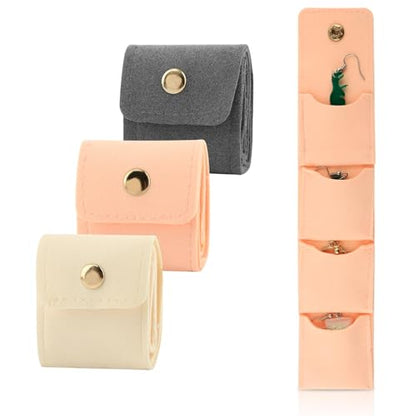 3 Pack Mini Travel Jewelry Organizer Roll, Foldable PU Jewelry Pouches | Snap Closure Anti-Tangle Storage for Earrings, Rings and Necklaces, Compact Gift for Women, 1.97 x 1.81 in Folded