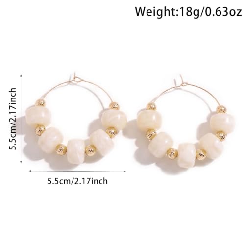 Colorful Beaded Earrings for Women Beaded Hoop Earrings | Chunky Acrylic Resin Boho Statement Drop Earrings Trendy Summer Beach Jewelry Accessories Gifts - color: White