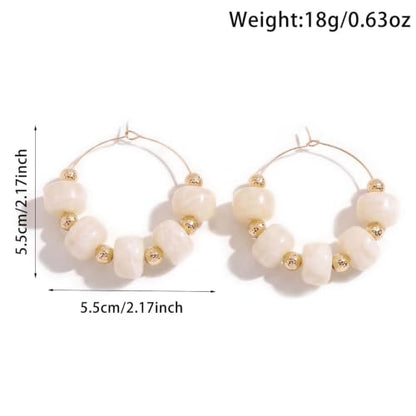 Colorful Beaded Earrings for Women Beaded Hoop Earrings | Chunky Acrylic Resin Boho Statement Drop Earrings Trendy Summer Beach Jewelry Accessories Gifts - color: White