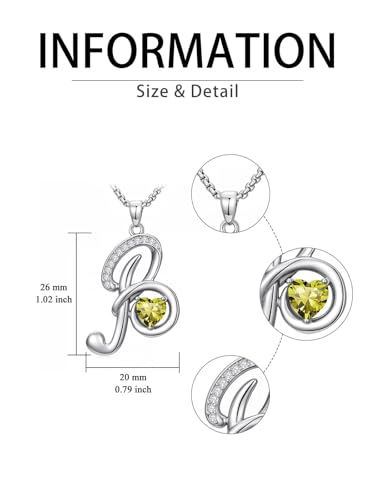 A to Z Initial Birthstone Pendant Necklaces Name Jewelry for Women | 18K White Gold Plated Personalized Alphabet Jewelry Anniversary Christmas Birthday Gifts for Wife Her Daughter Girlfriend - color: B Initial-08-Aug