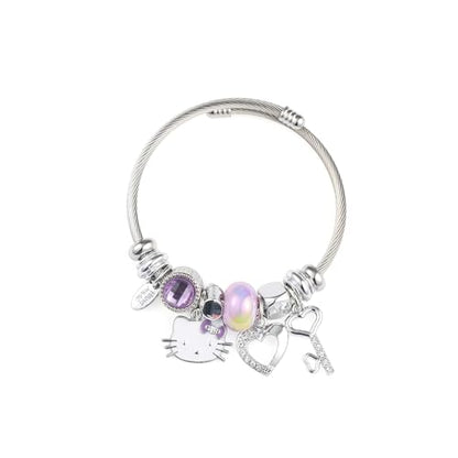 YouLuo Cute Necklace Charm Bracelet Set,Personalized Jewelry Gift for Women | Cute Charm Bracelet, Adjustable Stainless Steel Bracelet, Anime Cartoon Accessories Bracelets for Women Gift and Friendship - color: Purple