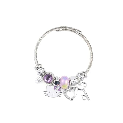 YouLuo Cute Necklace Charm Bracelet Set,Personalized Jewelry Gift for Women | Cute Charm Bracelet, Adjustable Stainless Steel Bracelet, Anime Cartoon Accessories Bracelets for Women Gift and Friendship - color: Purple