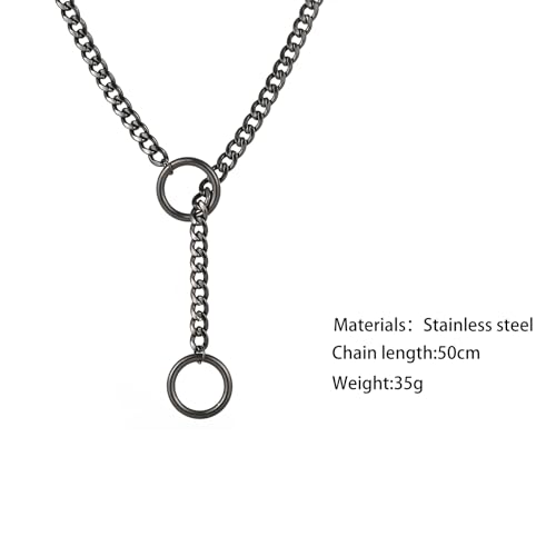 Heart O Ring Slip Chain Choker Necklace for Women Men Stainless Steel Cuban Chain Y-shape Necklaces Punk Rock Collar Adjustable Lariat Y Necklace Prom Necklaces Jewelry - color: Black Ring