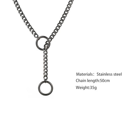 Heart O Ring Slip Chain Choker Necklace for Women Men Stainless Steel Cuban Chain Y-shape Necklaces Punk Rock Collar Adjustable Lariat Y Necklace Prom Necklaces Jewelry - color: Black Ring