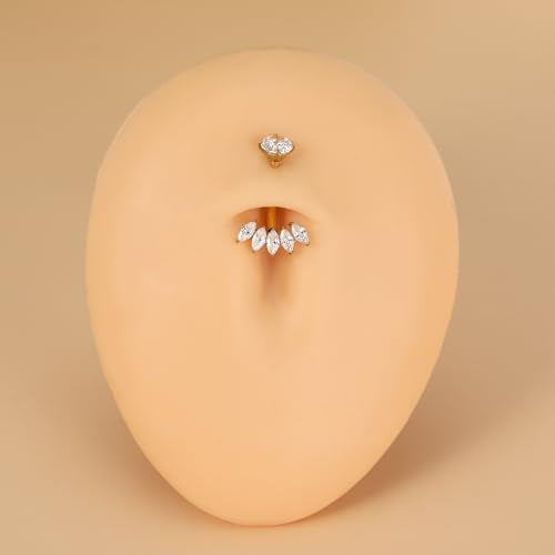 Gold Belly Button Ring, Titanium Dangle Floating Navel Piercing Jewelry - color: Gold-Leaf-10mm