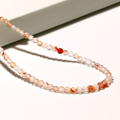 Simple 4mm Gemstones and Crystals Choker Necklace Unisex 16"-18" | Necklaces for Women Men, Adjustable, 40-45 cm Chain Length, Handmade, Spiritual Gemstones, Positive Energy, Daily Wear - style: Red Flower Agate