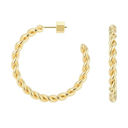 RENAIZ Bold Statement Hoop & Stud Earrings for Women – 14K Gold & Rhodium Plated Maximalist Jewelry, Chunky Geometric Boho Earrings, Hypoallergenic Non-Tarnish Trendy Gift - color: Yellow Gold, style: Twisted Rope